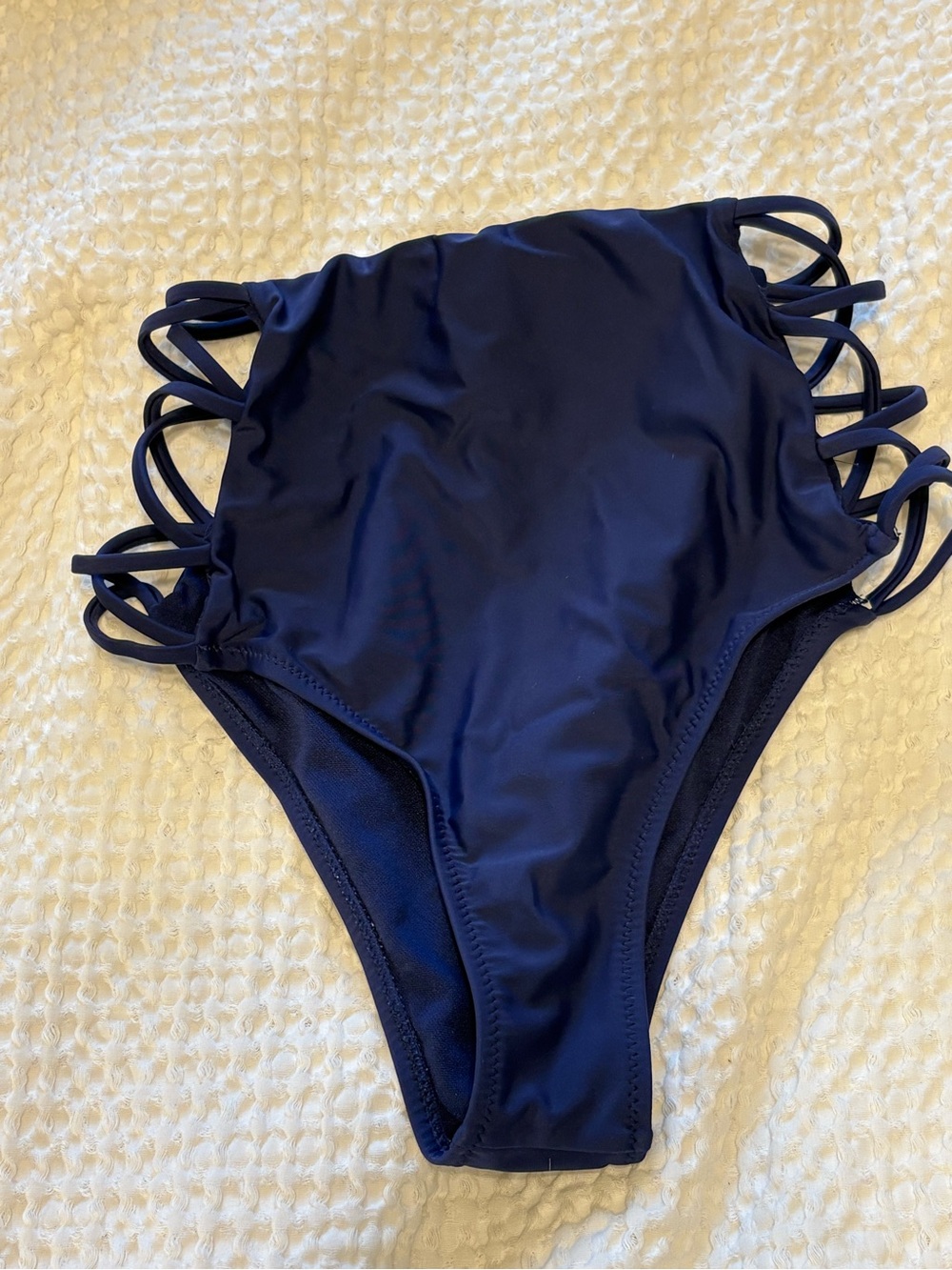 Navy High-Waist Strappy Bikini Bottom